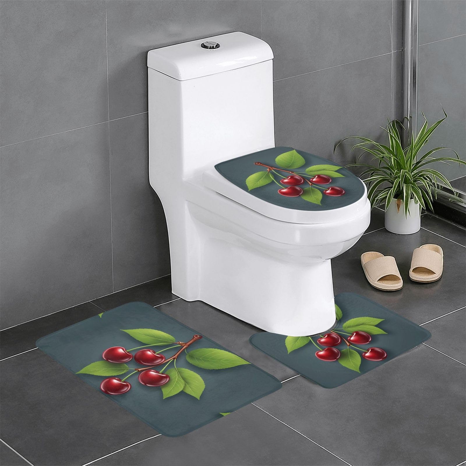 Tapis de salle de bain antidérapant Fresh Cherry ensemble de 3 tapis WC et coiffeuse