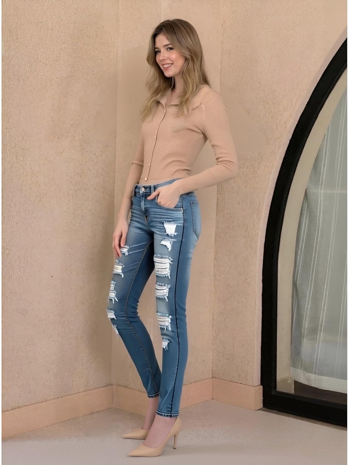 Women's High Waisted Jeans for Ripped Skinny Stretch Jeans Distressed Butt Lifting Denim Pants - Image 6