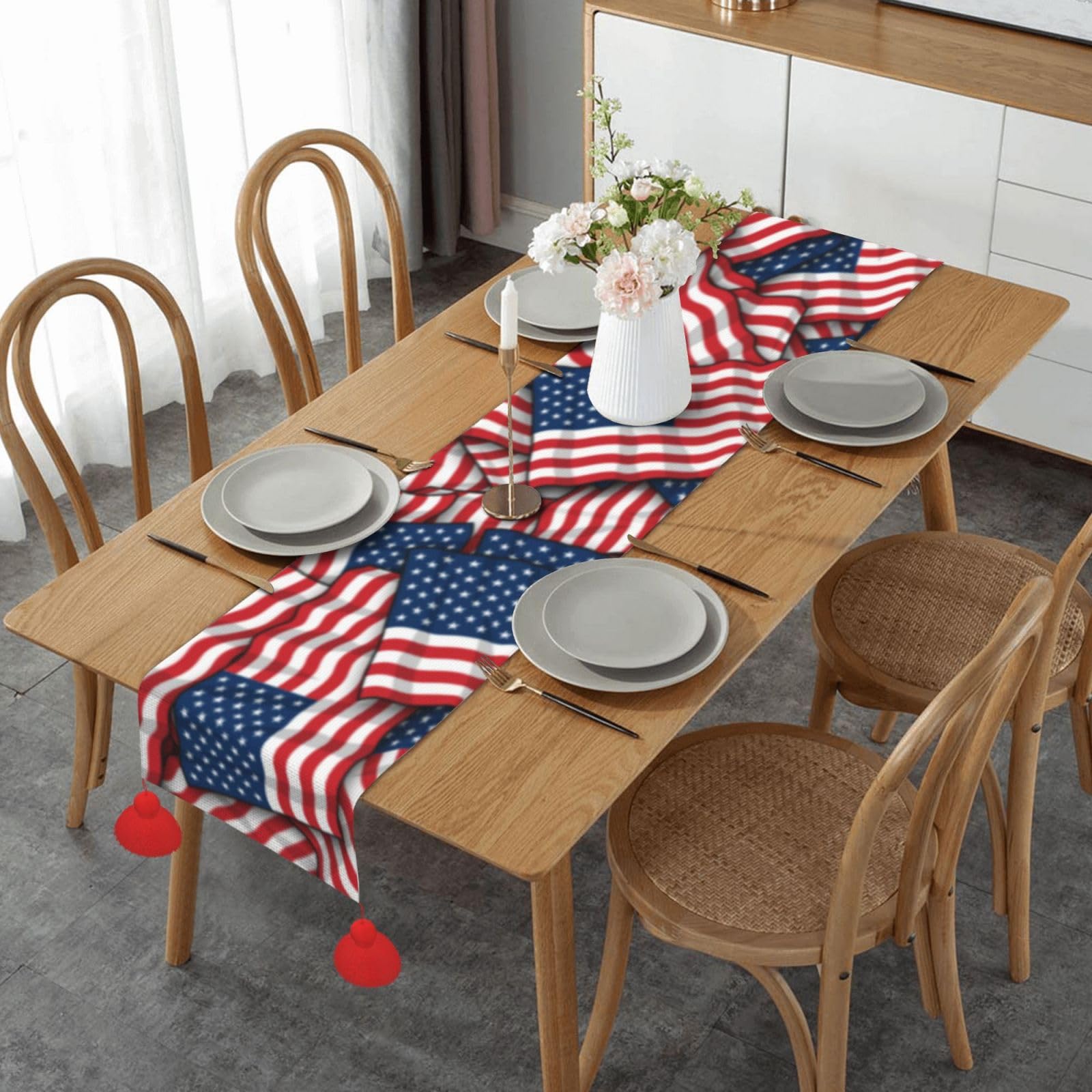 Chemin de table en lin drapeau américain pour partager des souvenirs inoubliables