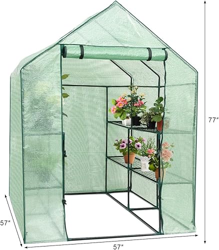 Miniatura 5 de Safstar - Invernadero de 4.8 x 4.8 x 6.4 pies, casa verde con 2 estantes de malla de 8 niveles y puerta enrollable con cremallera, mini invernadero