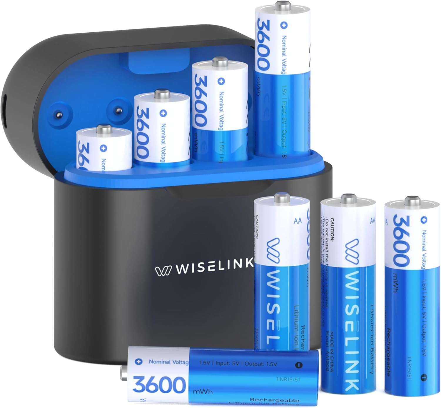 AA Rechargeable Lithium Batteries with Smart Charger, NiMH Compatible Battery Charger AA, 1.5V High Capacity Li-ion Double AA Batteries for Household Devices, 8 Pack