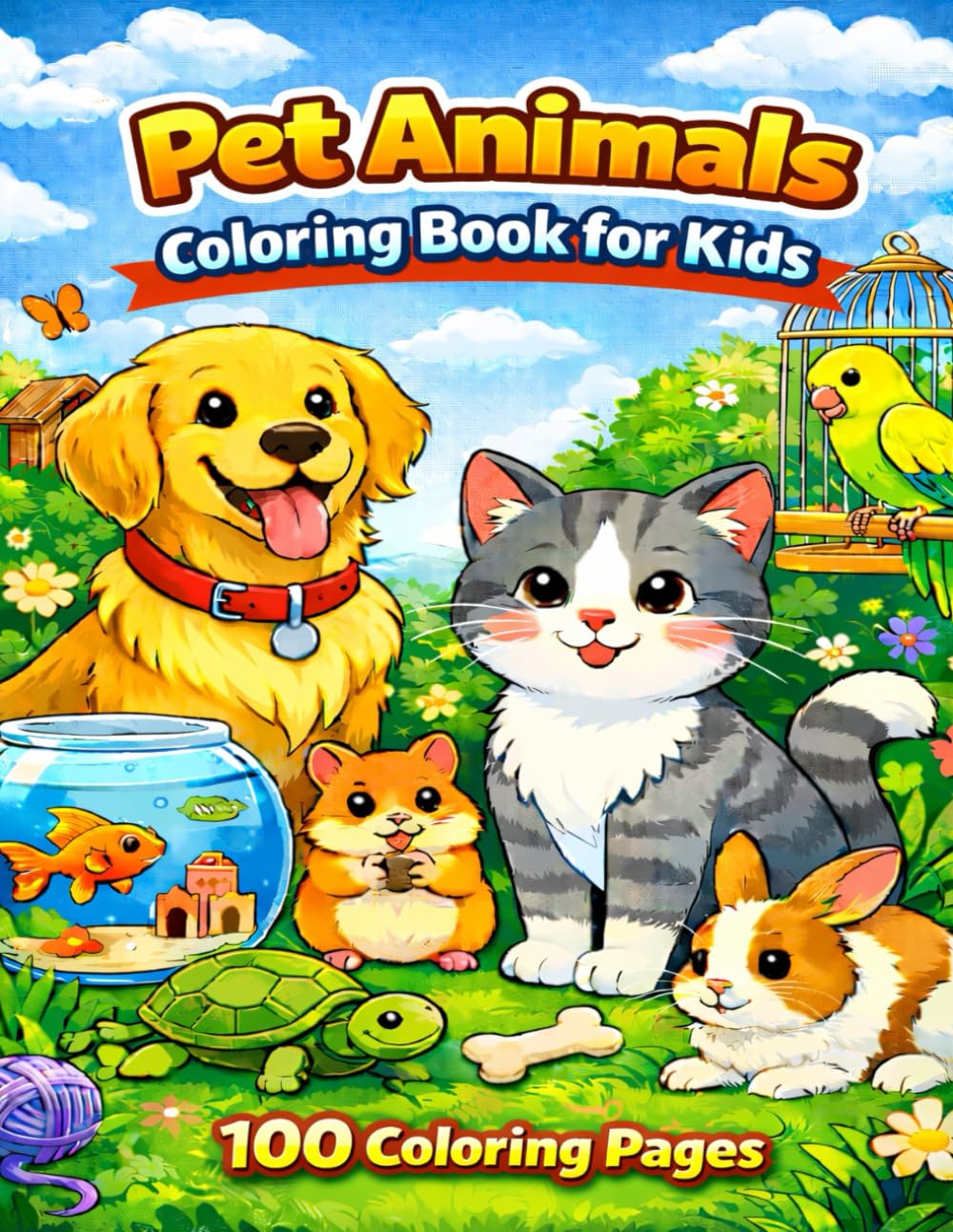 Pets Coloring Book for Kids: 100 Coloring Pages