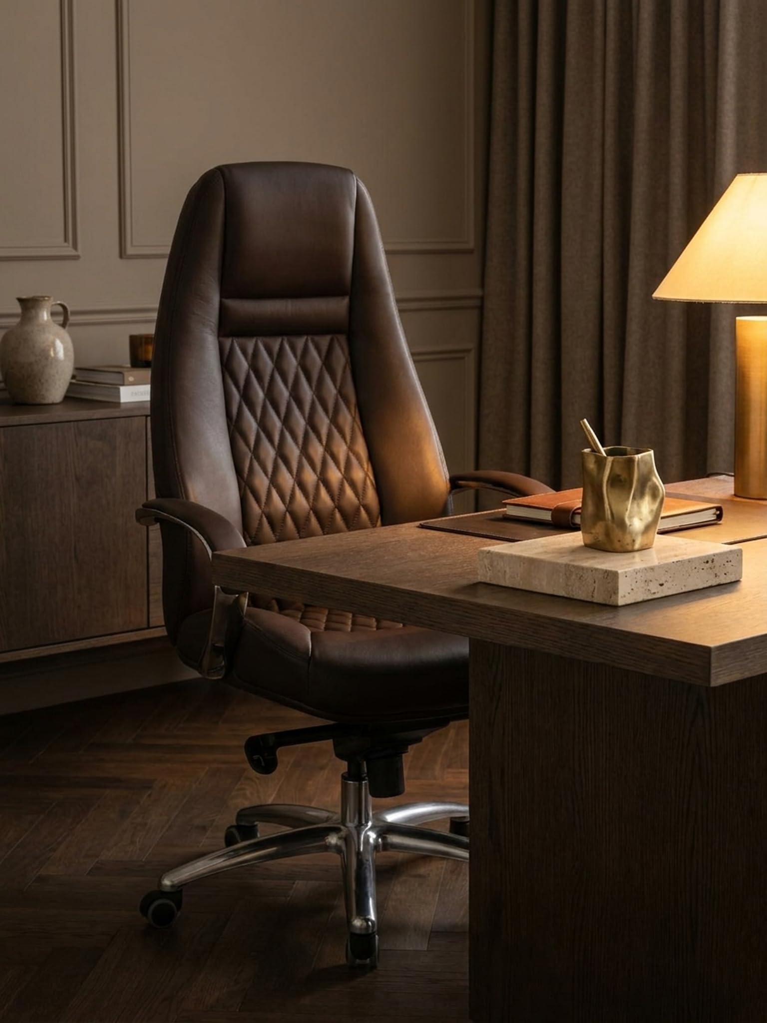 Austin Chaise de bureau en cuir véritable marron 120 kg Fauteuil de bureau à dossier haut avec appui-tête X-XL