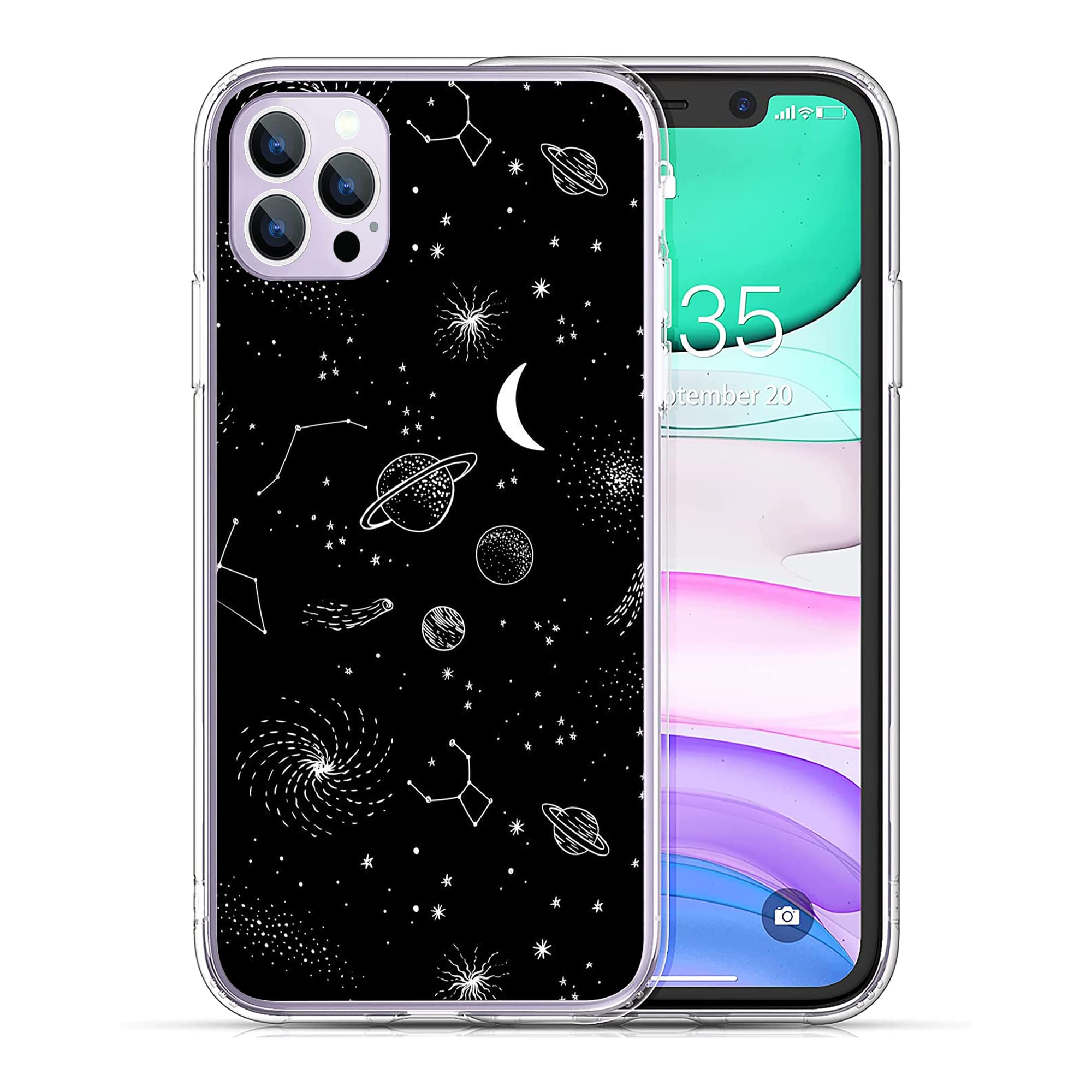 Compatible for iPhone 14 Case, Cute Funny Planetas Graffiti iPhone Case Shockproof Protective Clear Soft TPU Case Gift for Girls Women