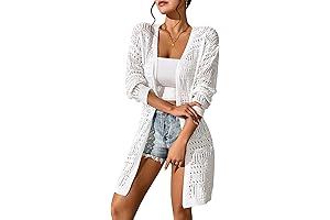 Women's Crochet Long Cardigan: Lightweight Open Front Flowy Kimono Cardigan Sweater