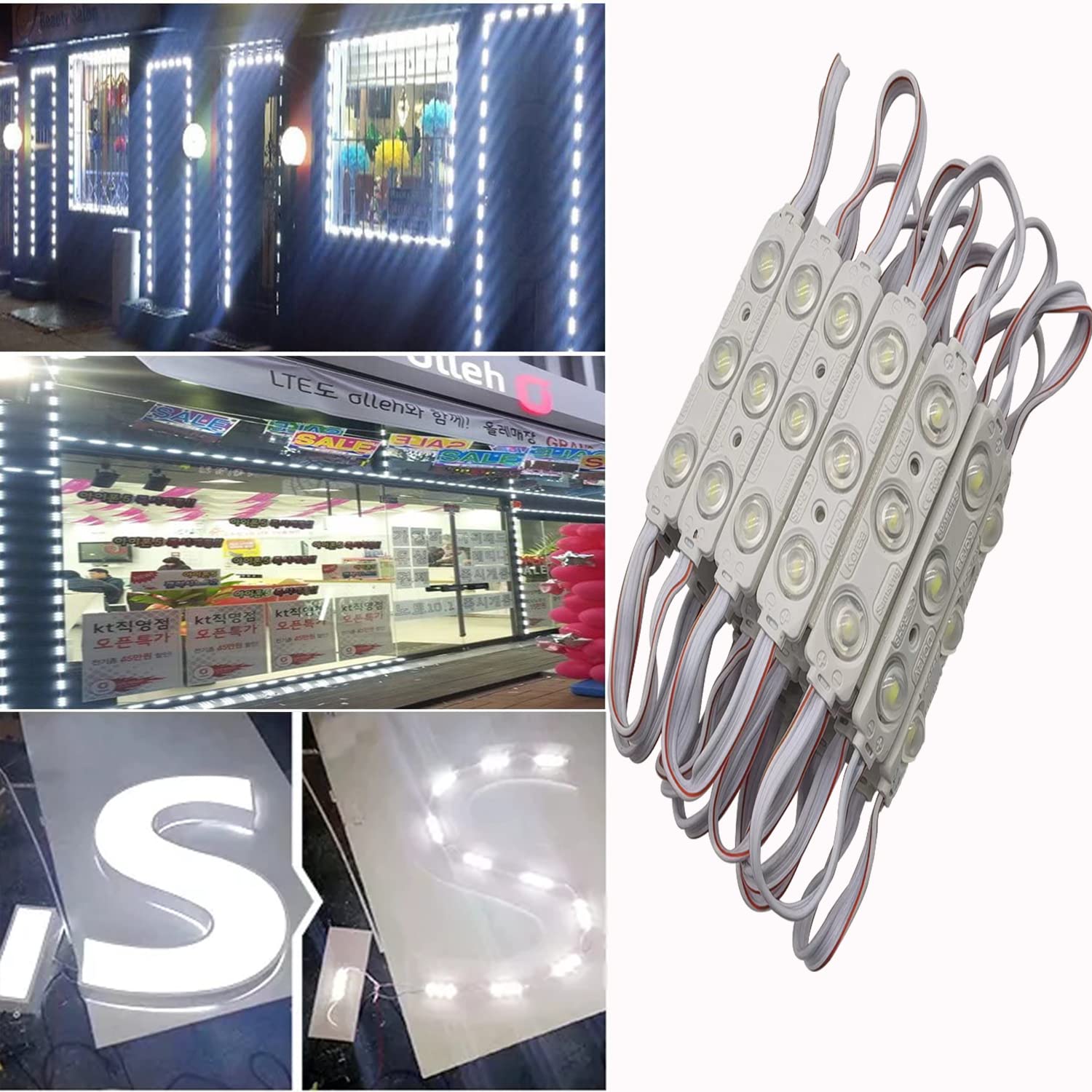 LED Module, 100pcs 49.8 Ft 5730 SMD 150LM Per LED Module IP65 Waterproof Decorative Light for Letter Sign Advertising Signs with Tape Adhesive Backside (White Light)