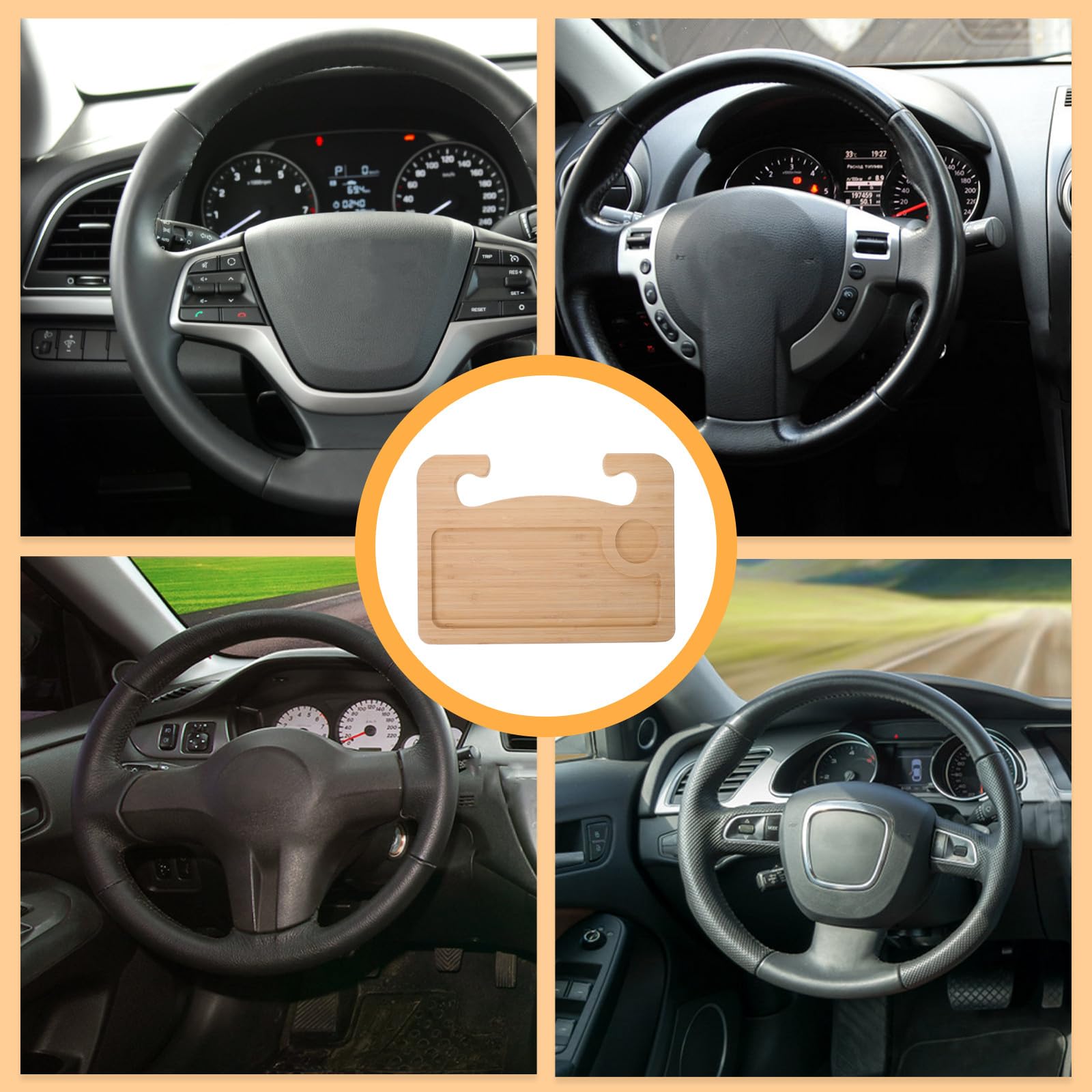 STOBAZA Holz Auto Lenkradablage 40x29,5cm Multifunktionaler Getränkehalter und Computerständer für Auto Büro Zuhause