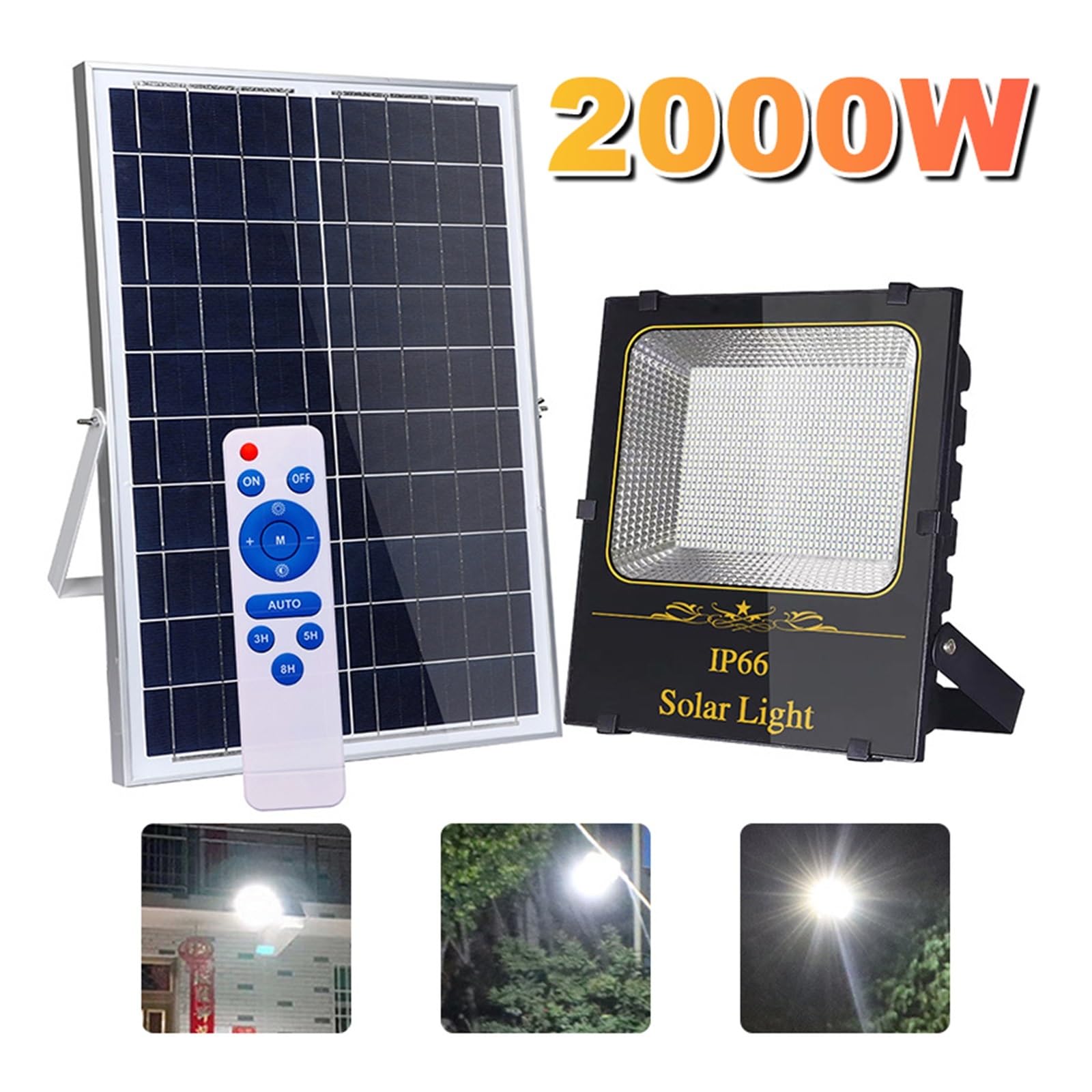 Reflektor LED 2000W Ściana uliczna Solar LED Solar Light Outdoor Pilot zdalnego sterowania do ścieżki ogrodowej Krajobraz Reflektor