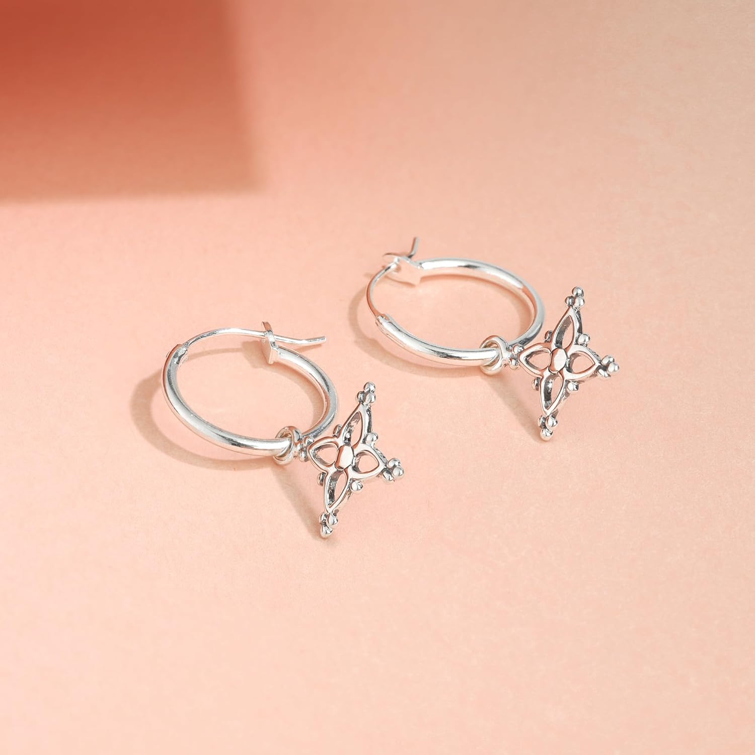 Boma Jewelry Sterling Silver Bohemian Star Hoop Earrings with Snap Down Closure - Image 3