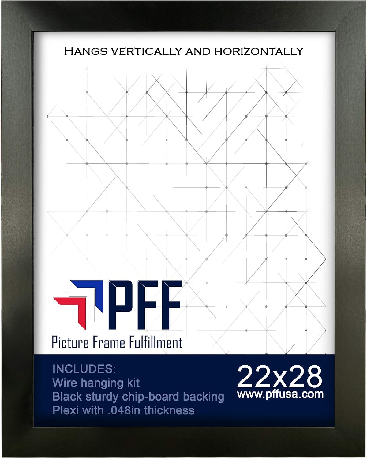 PictureFrameFactory 22x28 Picture Frame | 1.25" Black MDF | Plexi Glass and Wire Hanging Hardware Included