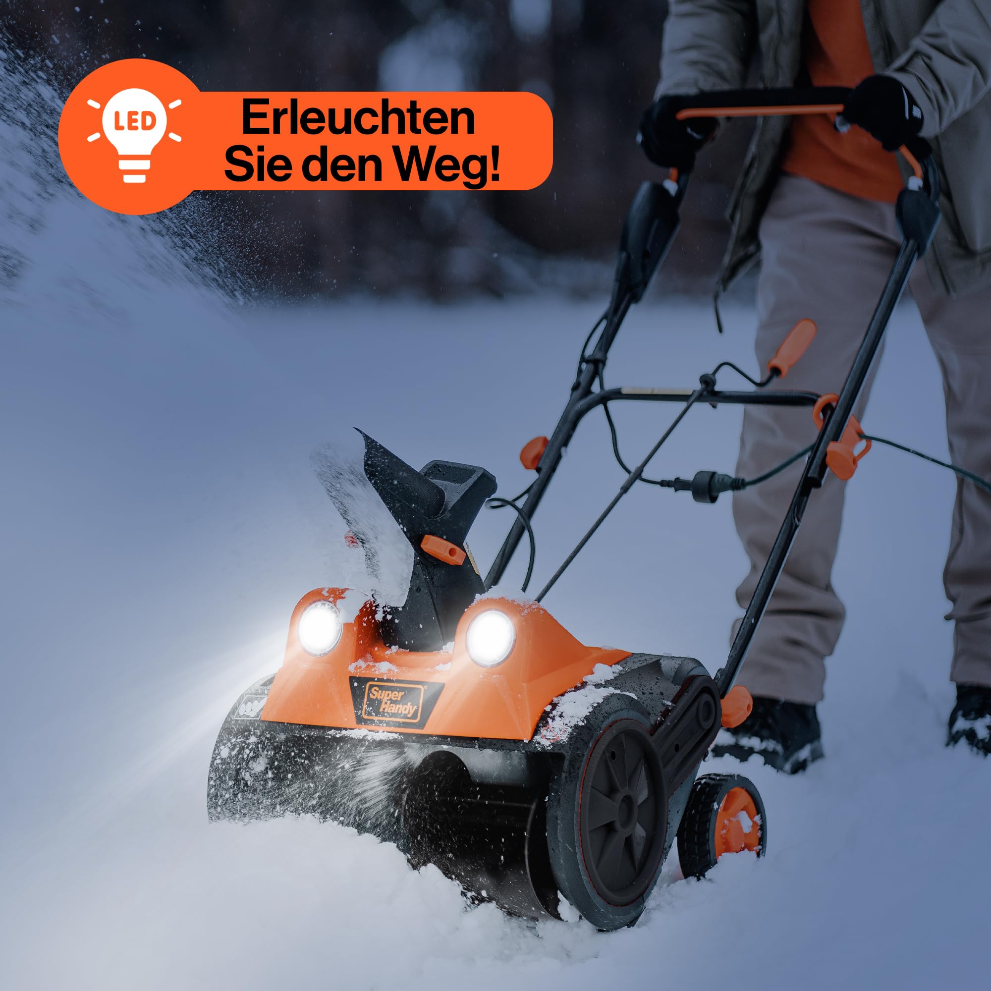 SuperHandy Elektrische Schneefräse mit Kabel, 46×25 cm Räumbreite, 7 m Wurfweite, 320 kg/Min Kapazität, LED-Scheinwerfer, ideal für Einfahrten, Gehwege und Höfe