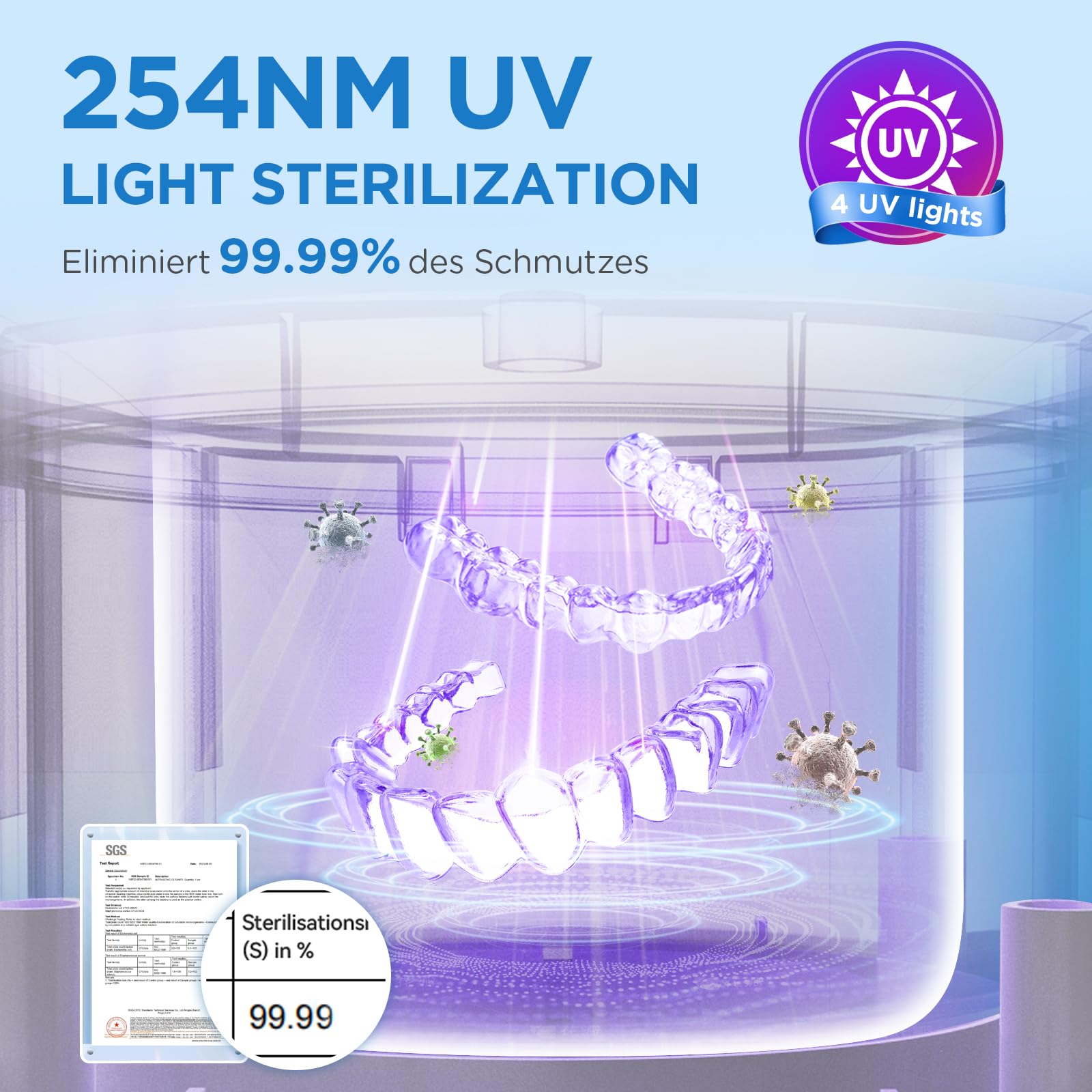 Limpiador ultrasónico 45000 Hz UV ultrasónico 200 ml Dental Pod – Limpiador ultrasónico para retenedores, alineadores, férulas dentales, prótesis, joyas con temporizador digital (negro)