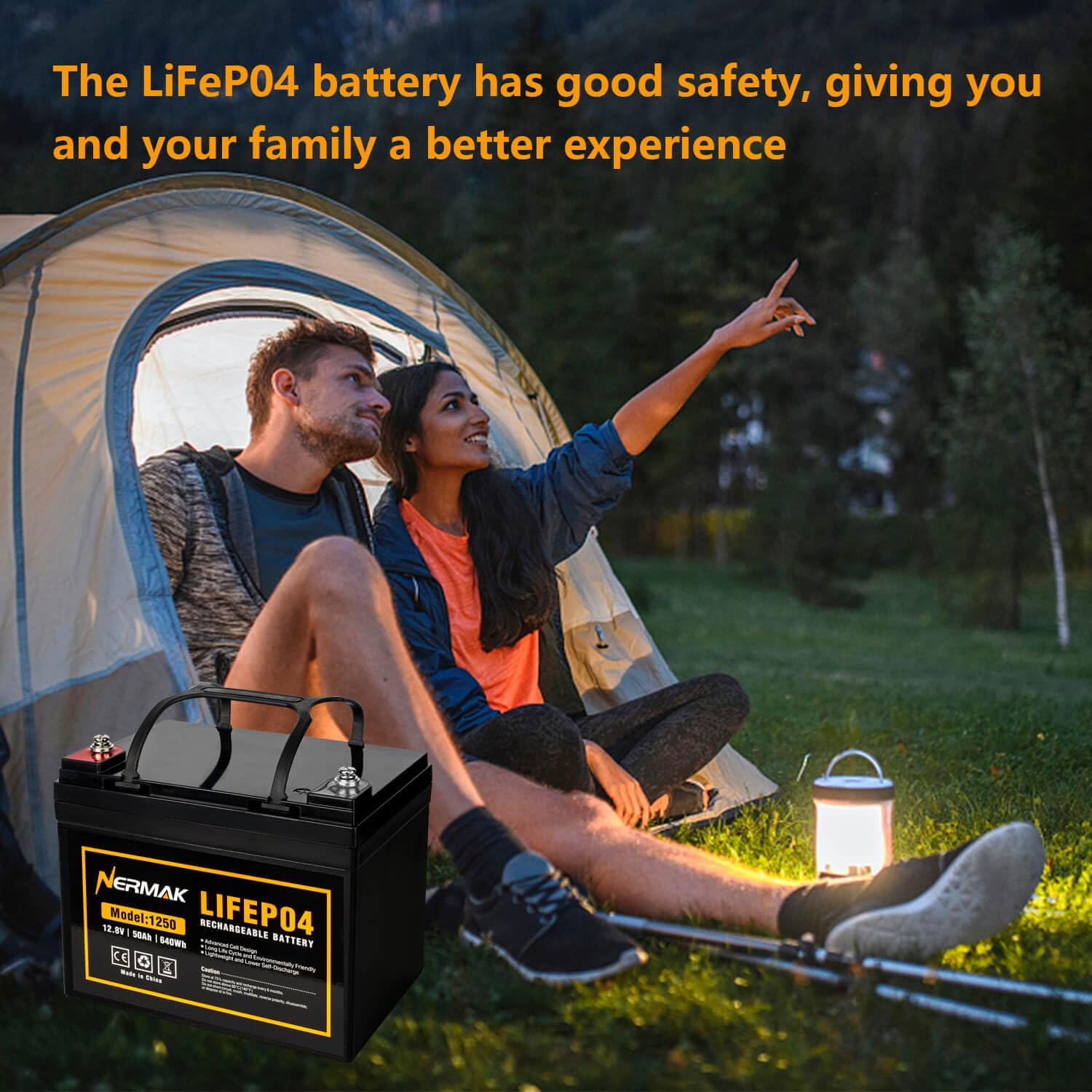 NERMAK 12V 50Ah LiFePO4 Deep Cycle Battery,4000+ Cycles Lithium Iron Phosphate Rechargeable Battery for Solar, Marine, Home Energy Storage, Off-Grid Applications and More, Built-in 100A BMS
