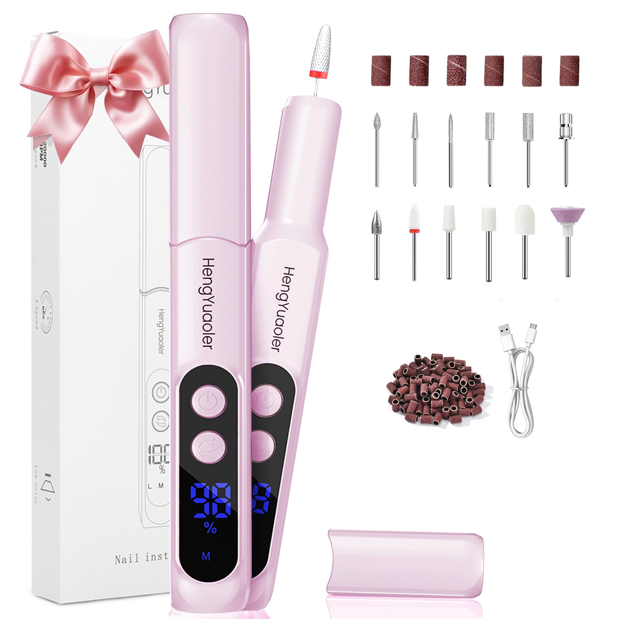 Ponceuse pour Ongles Professionnelle,Portable Lime à Ongles Electrique avec Affichage LED,5 Vitesses Réglables Perceuse à Ongles Kit de Manucure Pédicure（Violet）
