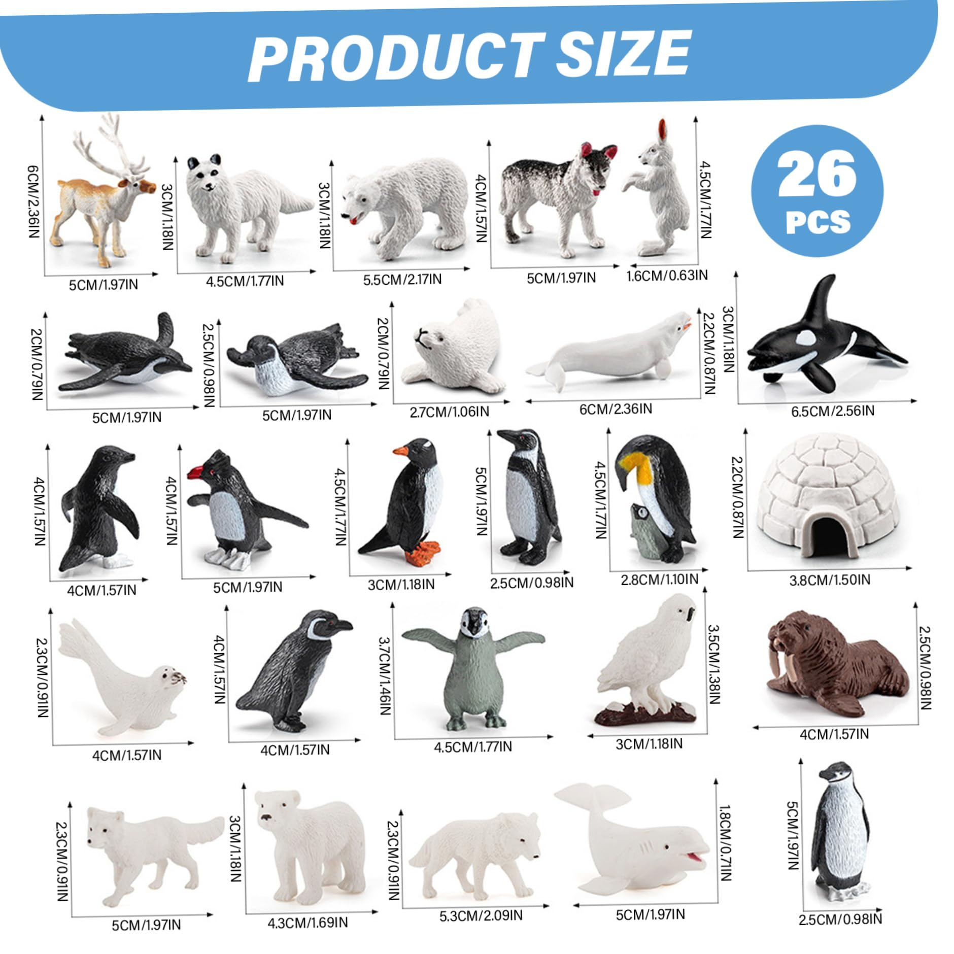 26 pz/Set Figurine di Animali polari per Bambini, Figurine realistiche di Animali polari in plastica, Giocattoli di Piccoli per Bambini, educazione precoce, Figure di Topper Cupcake