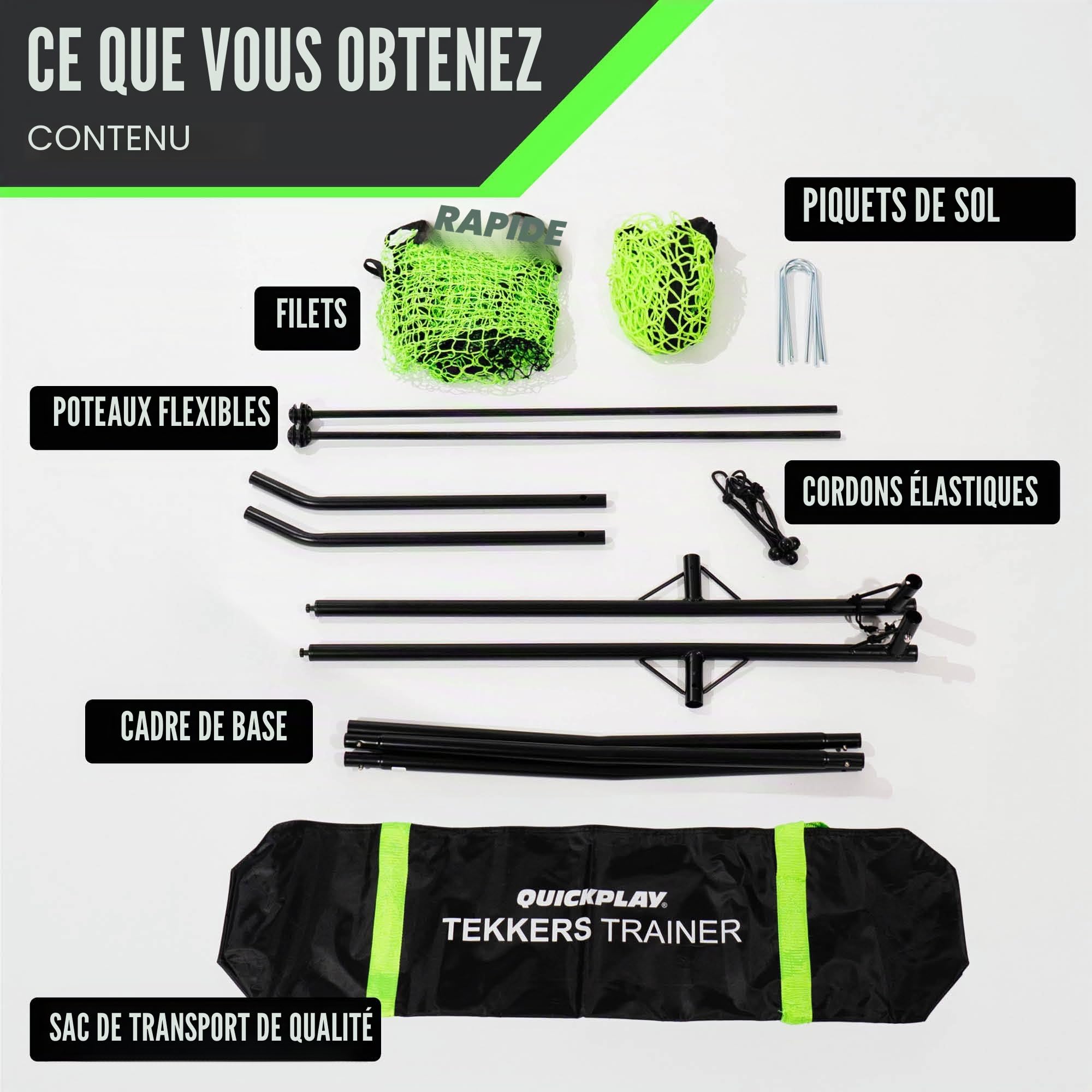 QUICKPLAY Tekkers Trainer Filet de Rebond Football Portable, Double Filet à Rebond, Entraînement Football