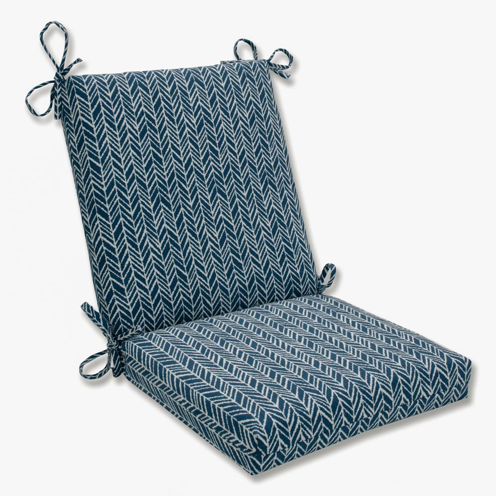 Pillow Perfect 609782 Outdoor/Indoor Herringbone Ink Square Corner Chair Cushion, 36.5" x 18", Blue