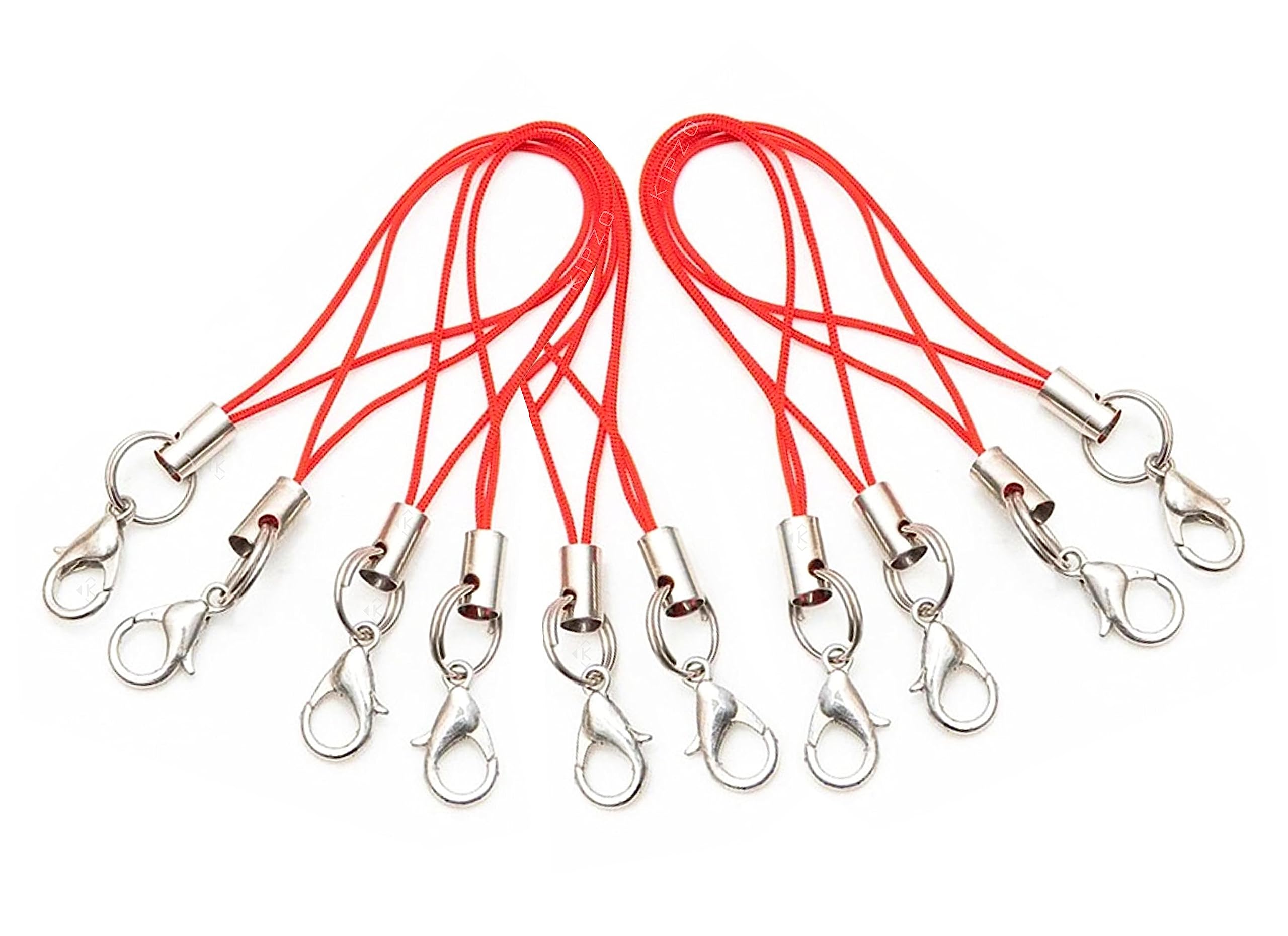 Red Pack of 10 pcs Phone Strap Charm lobster clasp for cell phone Cover keyring Pendrive Badge Holders Charm DIY Jewellery straps thread Ring with Hook smart round zip carry case pouch-image-2
