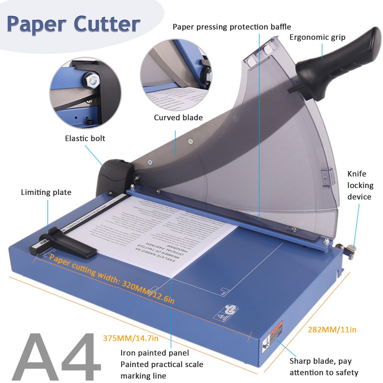 Papierschneider, A4-Trimmer mit Sicherheitsschutz und gebogener Klinge, gerade Schnitte für Scrapbooking, Papier, Karton