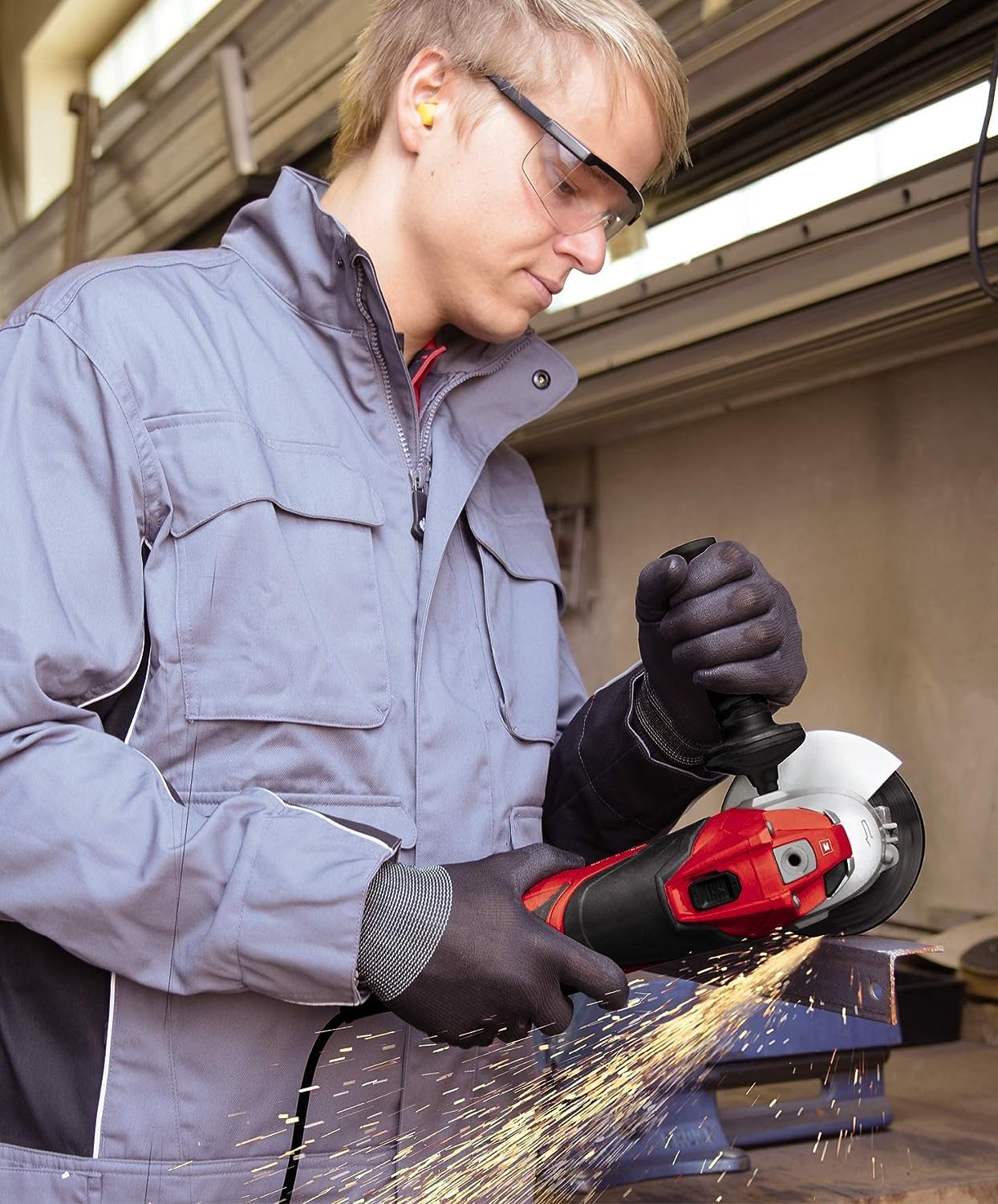 Einhell Amoladora angular TE-AG 125 CE (1100 W, disco Ø 125 mm, electrónica constante, capó de protección, llave en mango adicional ajustable, sin disco de corte)