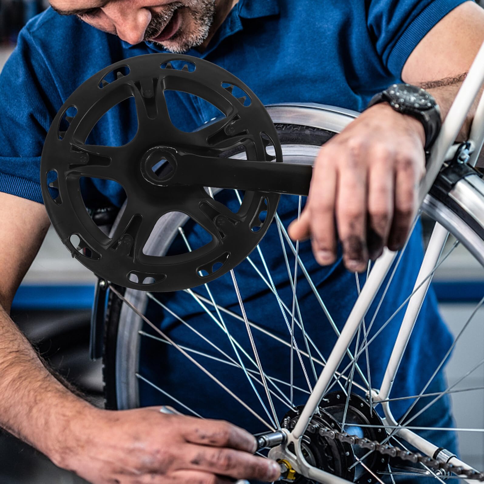 Mikinona Set di Guarnitura per Bicicletta Pedivella Robusta e Corona Sostituibile in Acciaio Nero, Facile da Installare per Riparazioni Bici