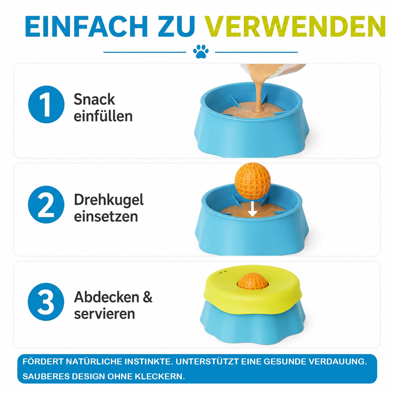 Schleckball Hund mit Drehkugel, weicher Silikon Lecknapf für Hunde, Lick Bowl für Hunde, Rutschfester Antischlingnapf für flüssige Leckerlis, Joghurt, Nassfutter und Snacks