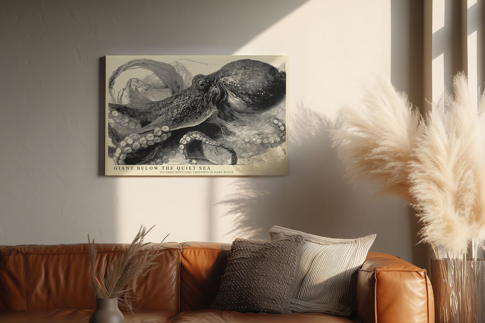 Paul Sinus Wandbild 150x100cm Oktopus Illustration Meereskunst Schwarz Weiss Vintage Naturstudie
