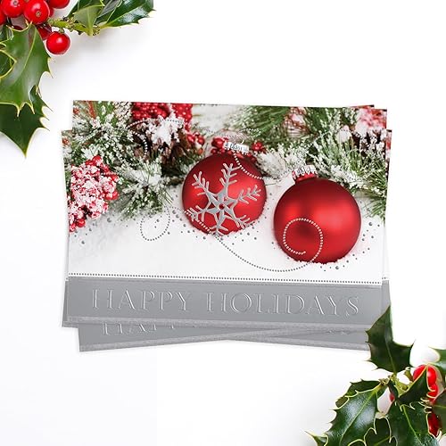 Miniatura 4 de Masterpiece - Tarjetas navideñas brillantes con adornos navideños, juego de 16 tarjetas navideñas en caja con detalles de lámina plateada y sobres a