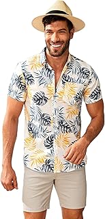 Sponsored Ad - Romwe Men's Short Sleeve Hawaiian Shirt Tropical Print Casual Button Down Aloha Shirt