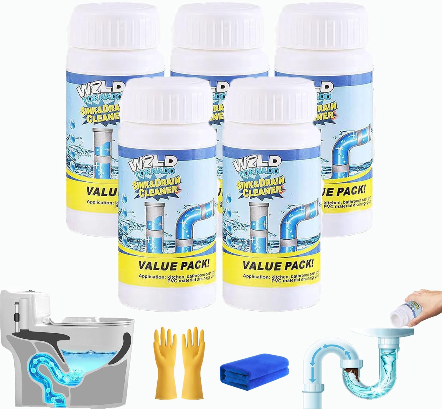 Turbonet 2.0 Desatascador, elimina eficazmente pelo, grasa, jabón y restos de comida, para fregaderos, duchas, inodoros y tuberías, uso rápido y práctico (1PCS)