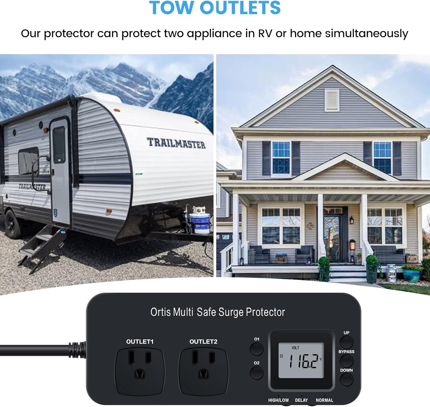 Ortis Double Outlet RV Appliance Surge Protector (Black)