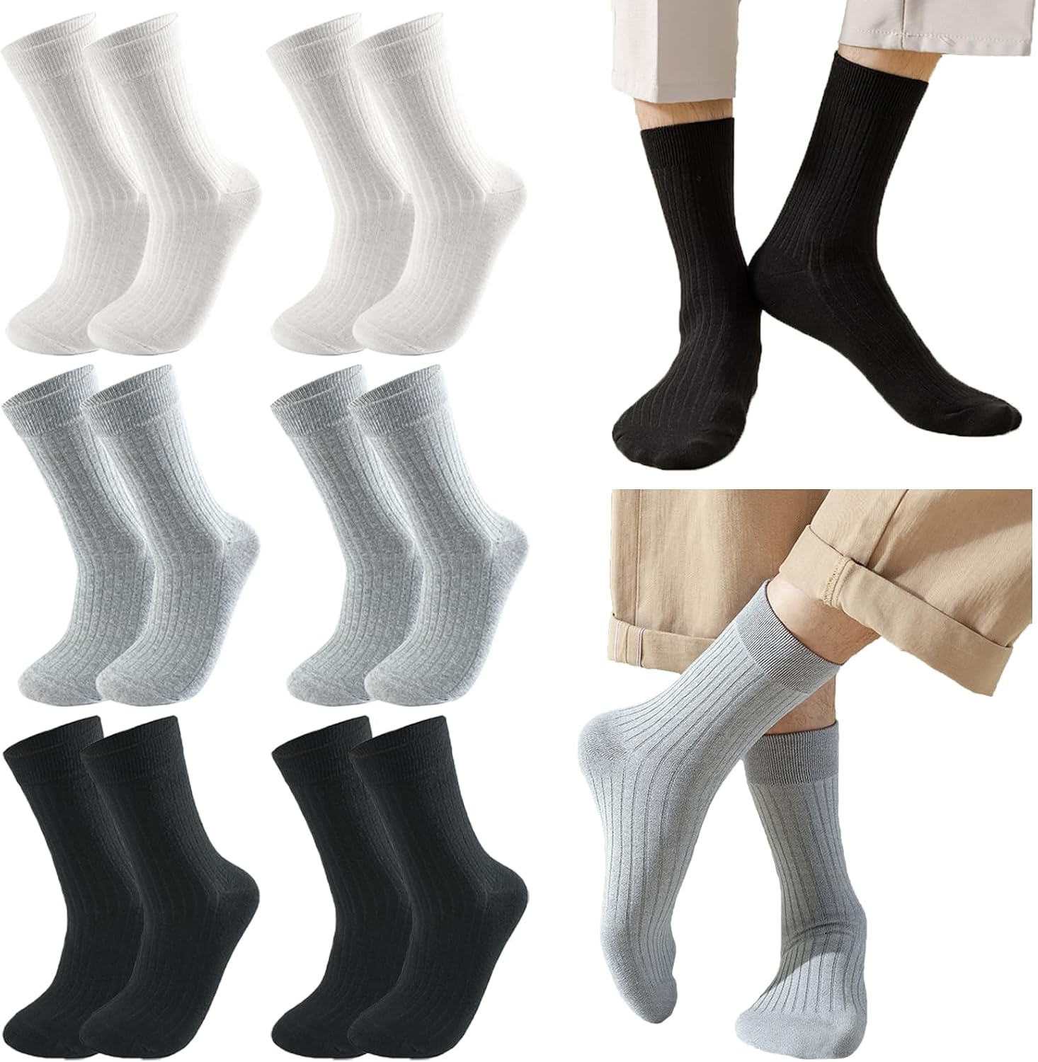 6-50 Pairs Crew Athletic Socks for Men Breathable Cushion Casual Sport Socks for Running Traveling