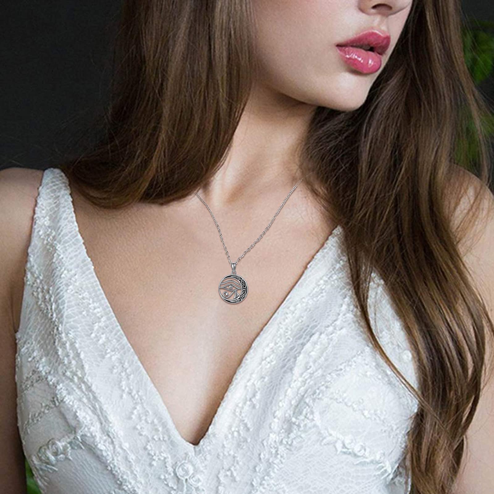 Midir&Etain Collar con colgante de ojo de Horus de plata de ley 925 con colgante de ojo de Horus, amuleto egipcio religioso, joya regalo para hombre y mujer