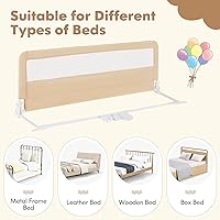 Vista 6 de BABY JOY Rieles de cama para niños pequeños, 59 pulgadas, extra largo, protector de cama abatible con correa de seguridad, barandilla plegable