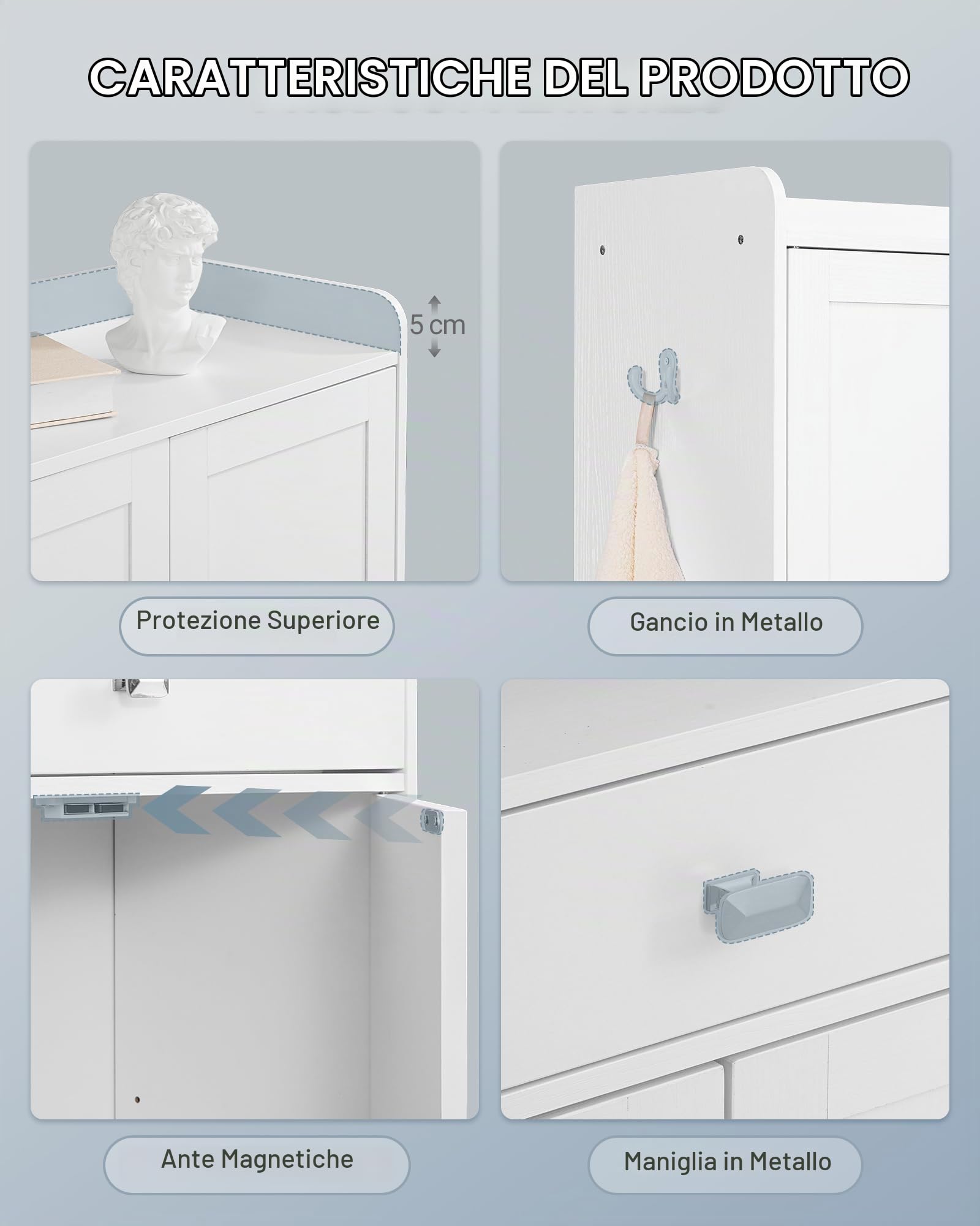 Hzuaneri Mobile Bagno, Alto, Colonna Bagno, 28 x 60 x 180 cm, Bianco