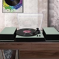 Vista 2 de MPK - Tocadiscos Bluetooth, sistema de alta fidelidad con altavoces de estantería, tocadiscos de vinilo de 3 velocidades con transmisión por correa