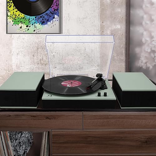 Miniatura 2 de MPK - Tocadiscos Bluetooth, sistema de alta fidelidad con altavoces de estantería, tocadiscos de vinilo de 3 velocidades con transmisión por correa