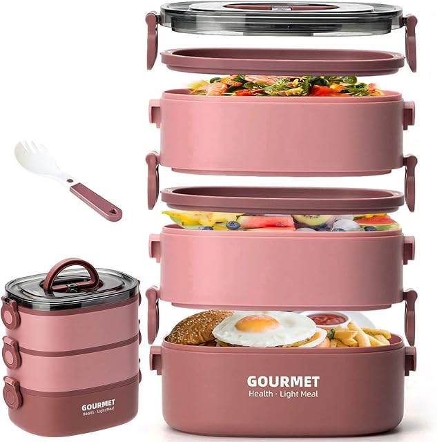 Lunch Box 2000ML 3-Tier Stackable Bento Box for Adults & Kids Sealed Leak-Proof Bento Lunch Box Portable Students Workers Food Container for Home Office School Camping
