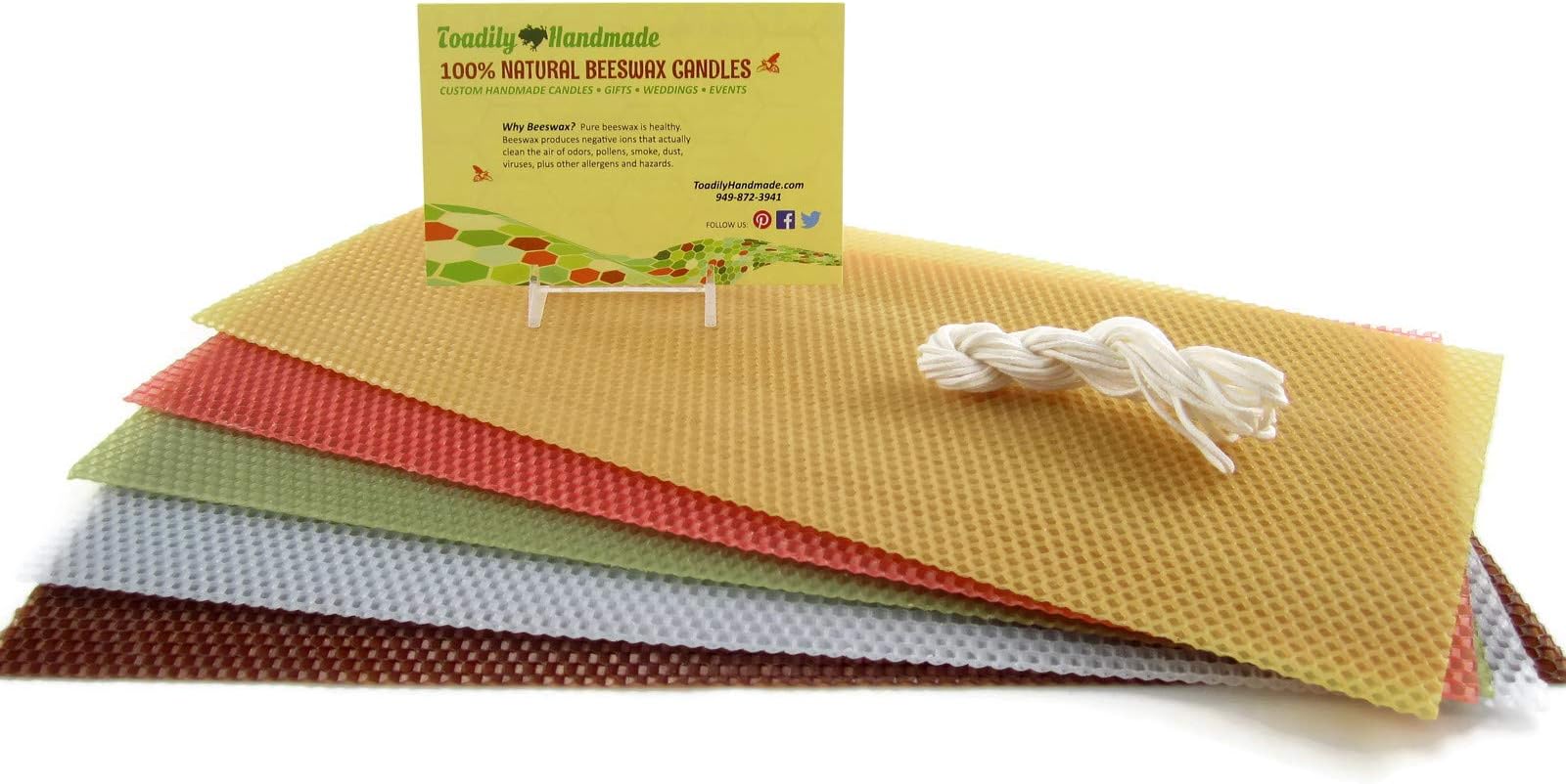 Make Your Own Beeswax Candle Starter Kit - 5 Full Size (Approx. 8" x 16 1/4") 100% Beeswax Honeycomb Sheets in Assorted Colors (Pat's Choice) - Light Blue, Terracotta, Chocolate, Avocado and Natural.