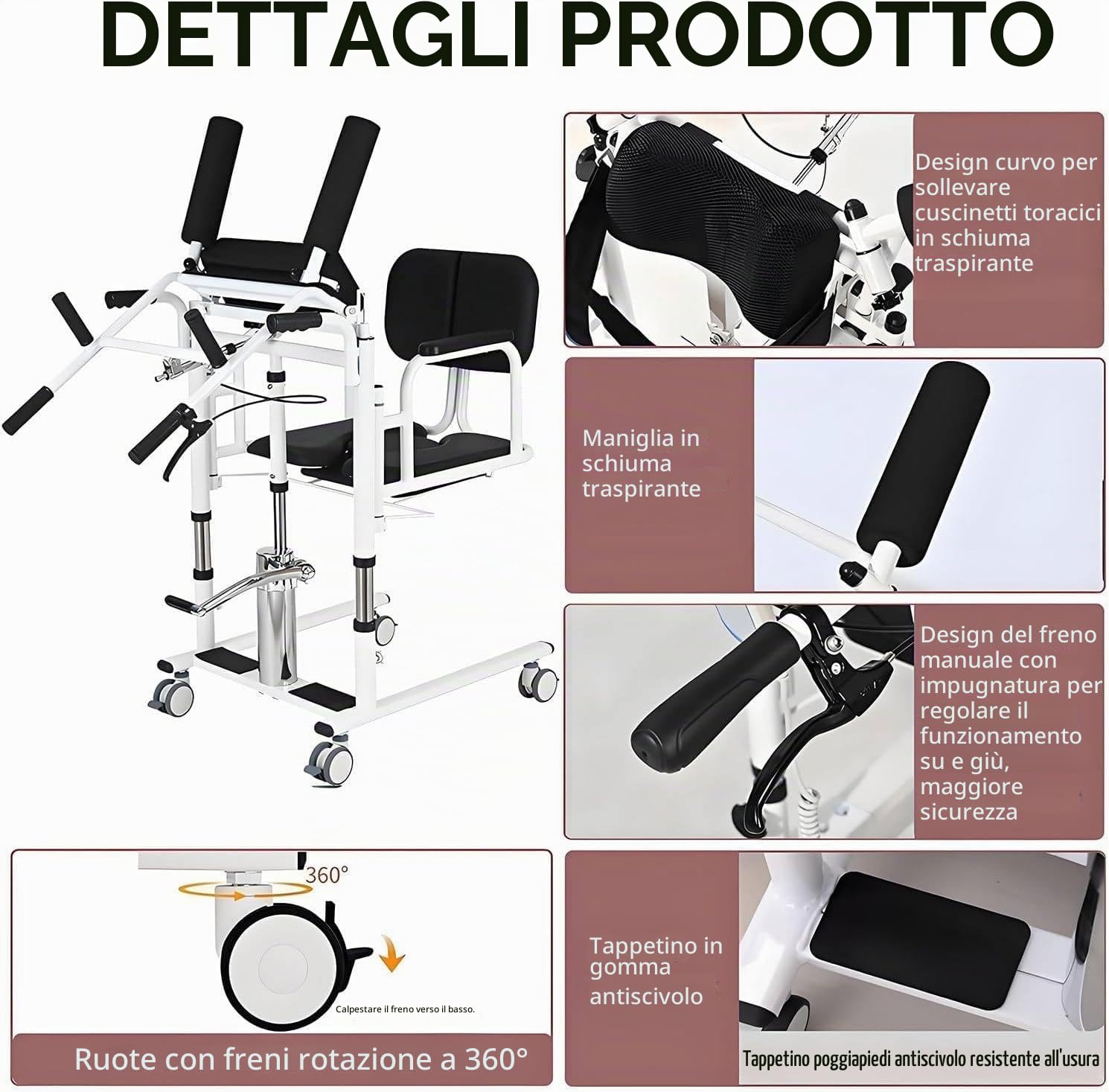 Sollevatore Idraulico per Pazienti con Mobilità Ridotta, Sedia Trasferimento Regolabile in Acciaio,Schienale e Sedile Divisi 180° con Vasino Portatile,Pedale Antiscivolo,Fino a 200 kg Blue