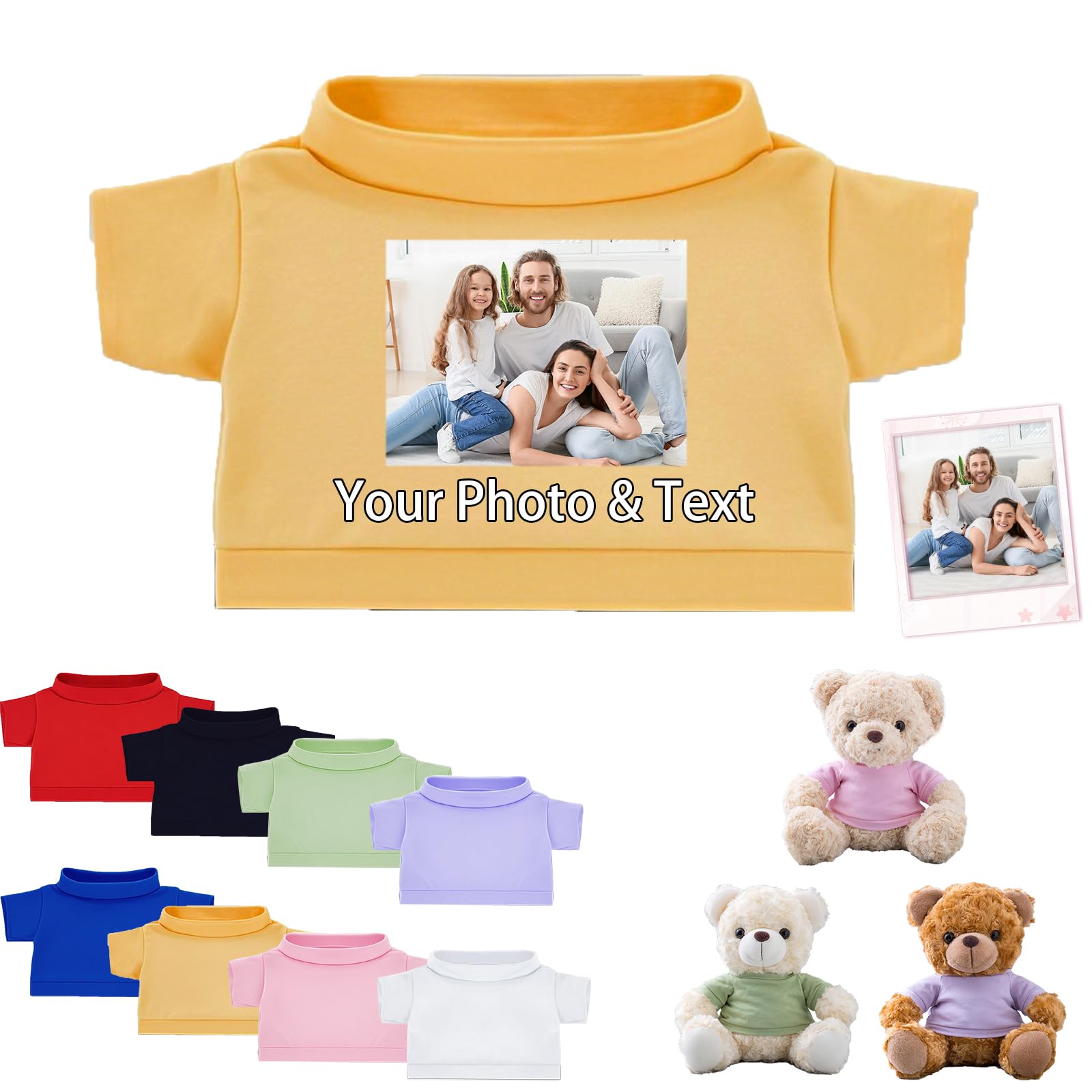 FAHOXUMR Personalised Teddy Bear Clothes with Photo Text, Custom Stuffed Animal Clothing Fit 8-16inch Stuffed Bear Clothes, Personalised Doll Clothing Make Your Own Plush Doll Shirt โ image 1