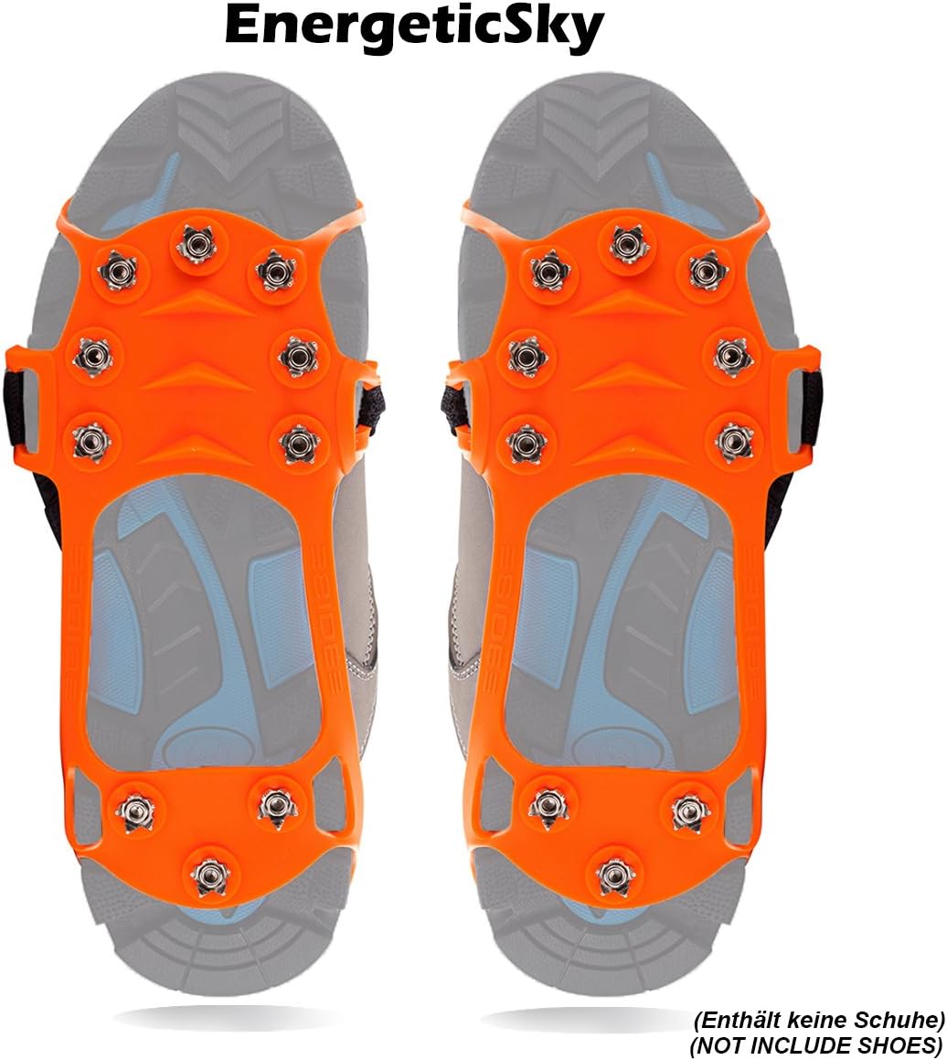 EnergeticSky 10-STUD Ice Cleats Traction Anti Slip Over Shoes/Boot,Overshoe Snow Ice Grips Crampons for Hiking,Silica Gel Cover