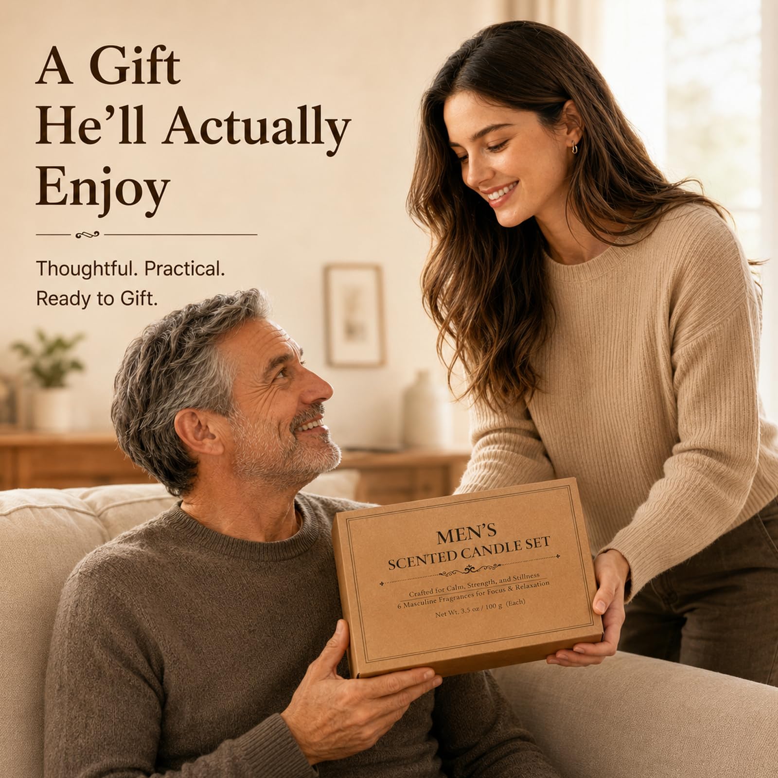 Juego de velas para hombre, 6 velas de soja perfumadas de 100 g para el hogar, velas de aromaterapia masculina, juegos de regalos para cumpleaños, día del padre, aniversario, Navidad, hombres