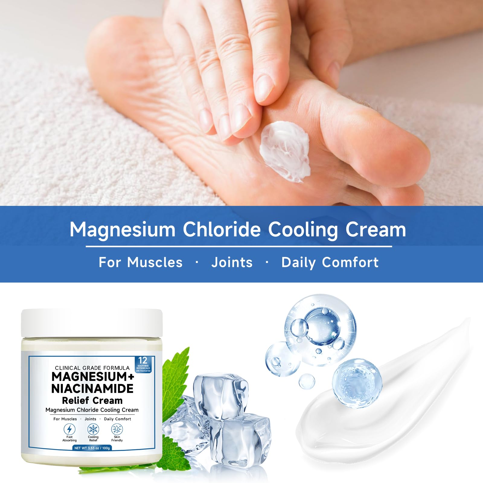 Magnesium F Niacinamide Relief Cream, Cooling Magnesium Chloride Cream