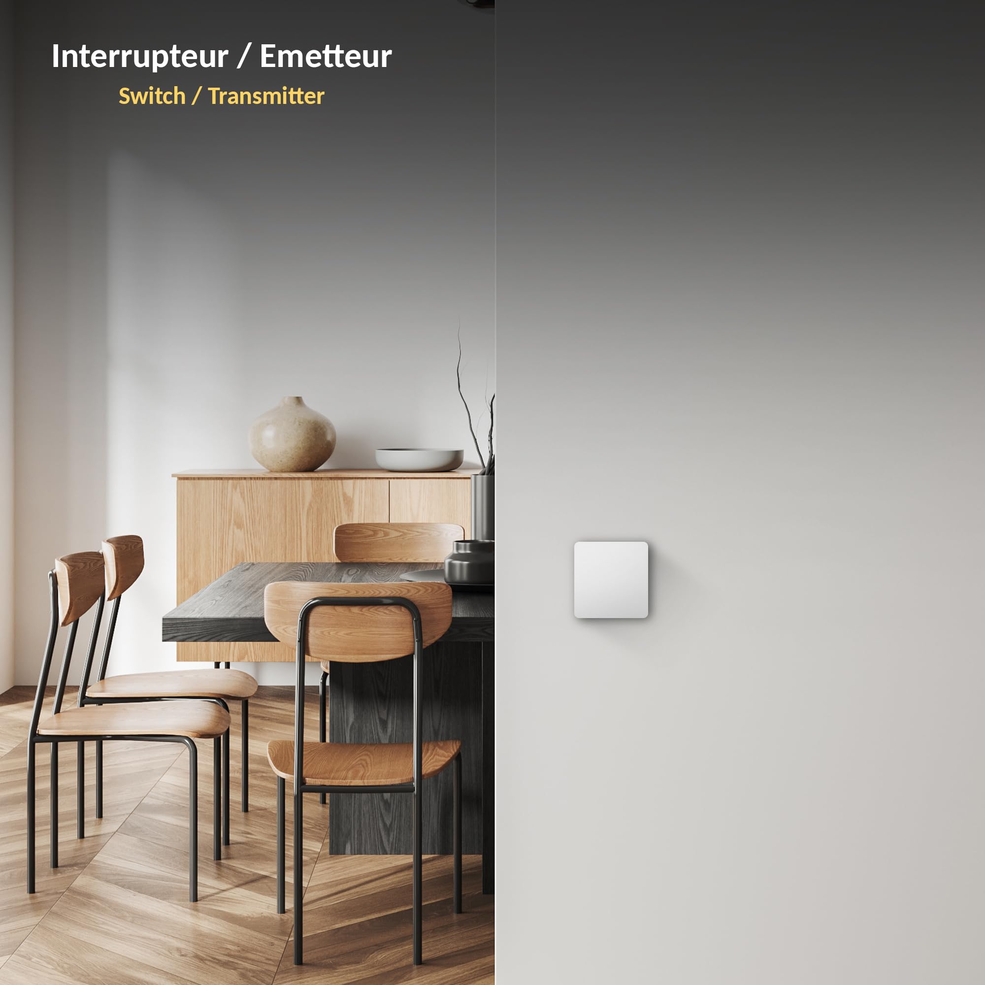 Kit interruptor de control inalámbrico ni batería con adaptador de enchufe E27 conectado, funciona con energía cinética, mando a distancia ON/OFF para lámpara bombilla LED, alcance 50 m, color blanco