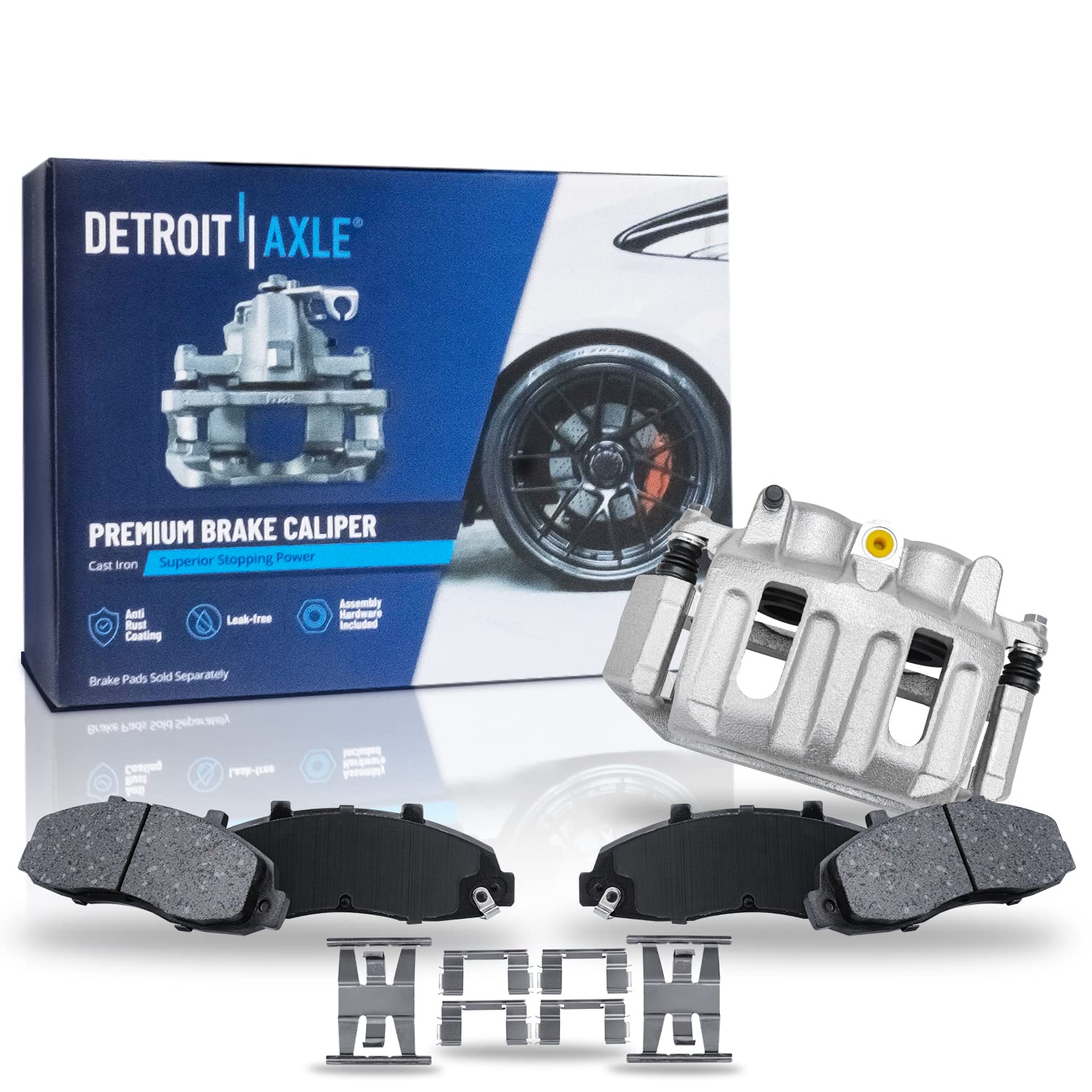 Detroit Axle - Front Driver Side Disc Brake Caliper + Ceramic Brake Pads