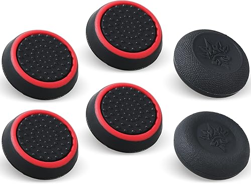 9CDeer Juego de 6 empuñaduras analógicas para el pulgar compatibles con PS5 PS4 Xbox Series XS Xbox One controlador Switch Pro negro y rojo