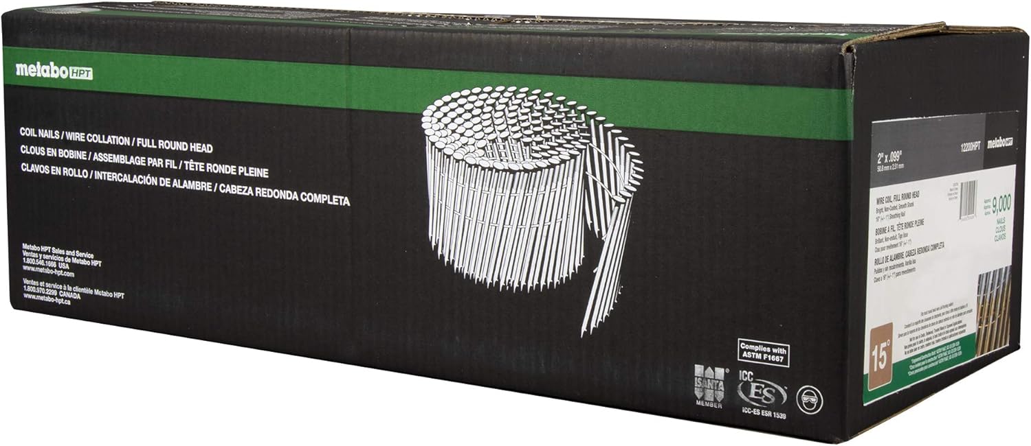 Metabo HPT Framing Nails, 2" x .099, Full Round Head, Brite, Basic, Wire Coil, SM, 9000 Count (12200HPT)