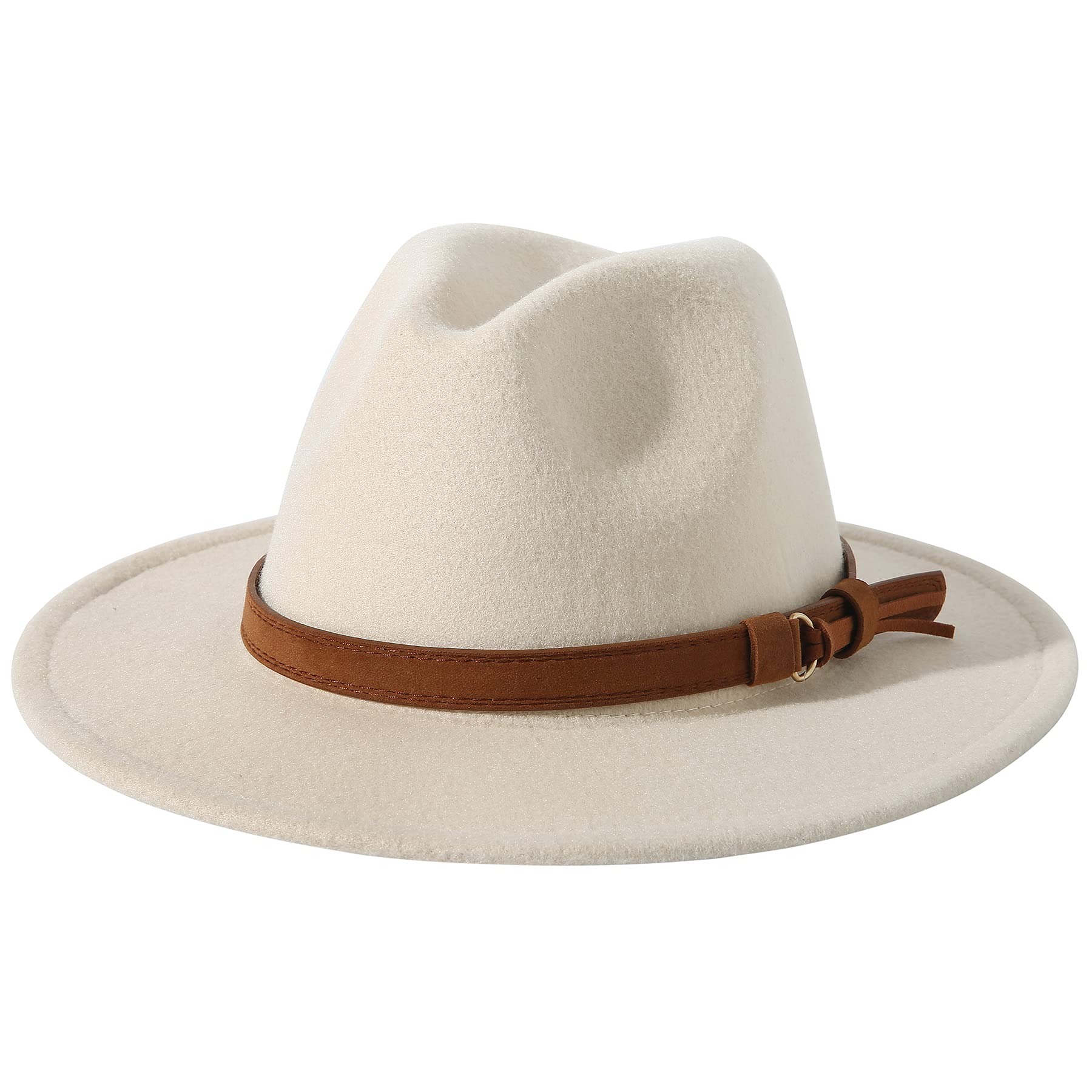 LanzomWomen Men Retro Style Wide Brim Panama Hat Belt Buckle Wool Fedora Hat