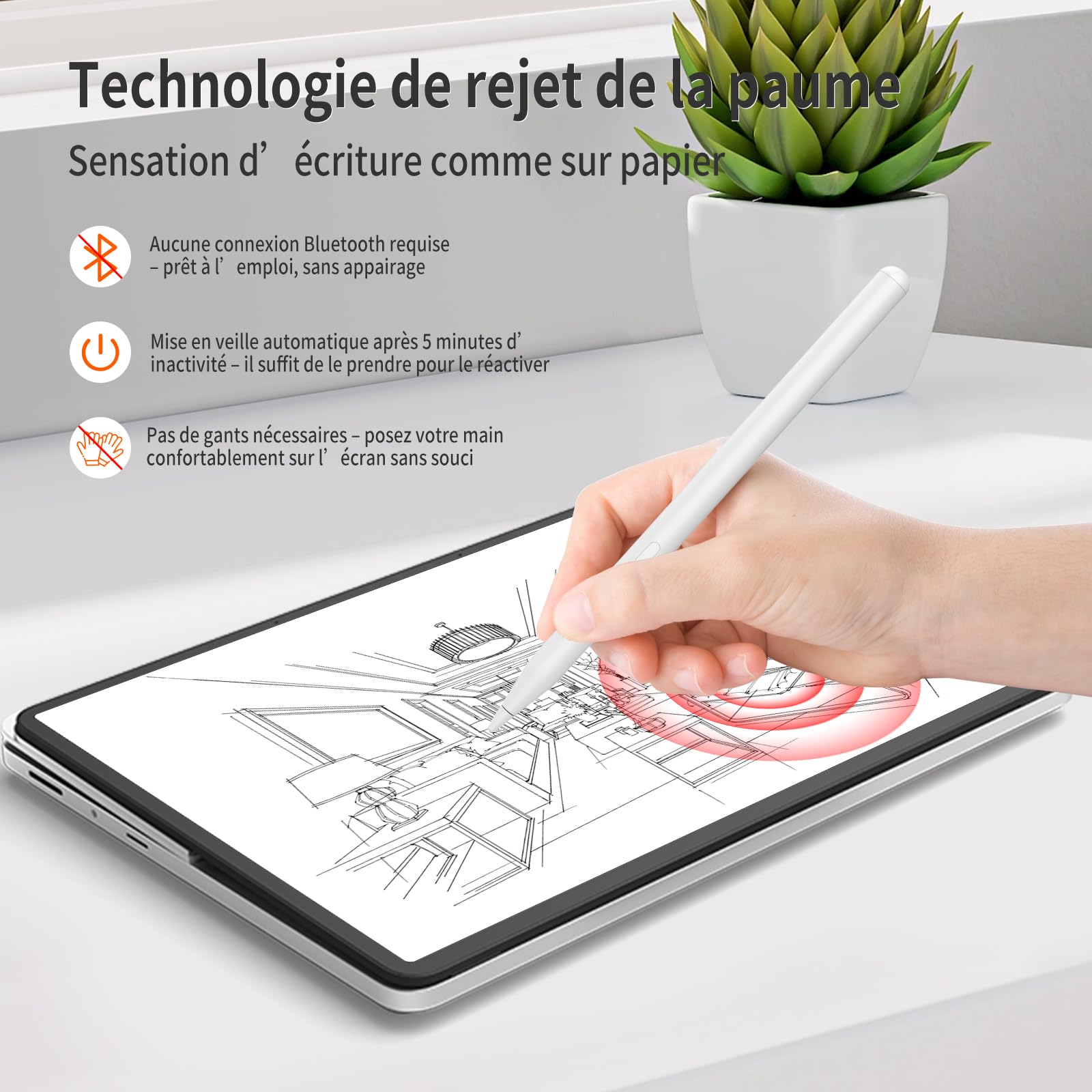 Lápiz táctil Activo para HP Omnibook y Envy x360 – 4096 Niveles de presión, rechazo de Palma y 80 Horas de autonomía – Compatible con HP Spectre x360, Pavilion x360 y Otros Modelos MPP